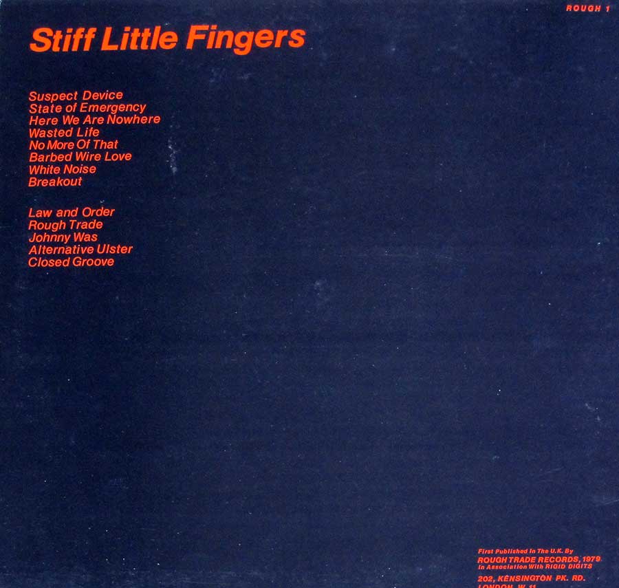 STIFF LITTLE FINGERS - Inflammable Material Rough 1 UK 12" LP Vinyl Album back cover